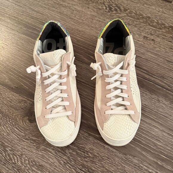 P448 John Pink Python-Printed Leather Low-Top Italian Sneaker in Nautilus - Picture 3 of 9